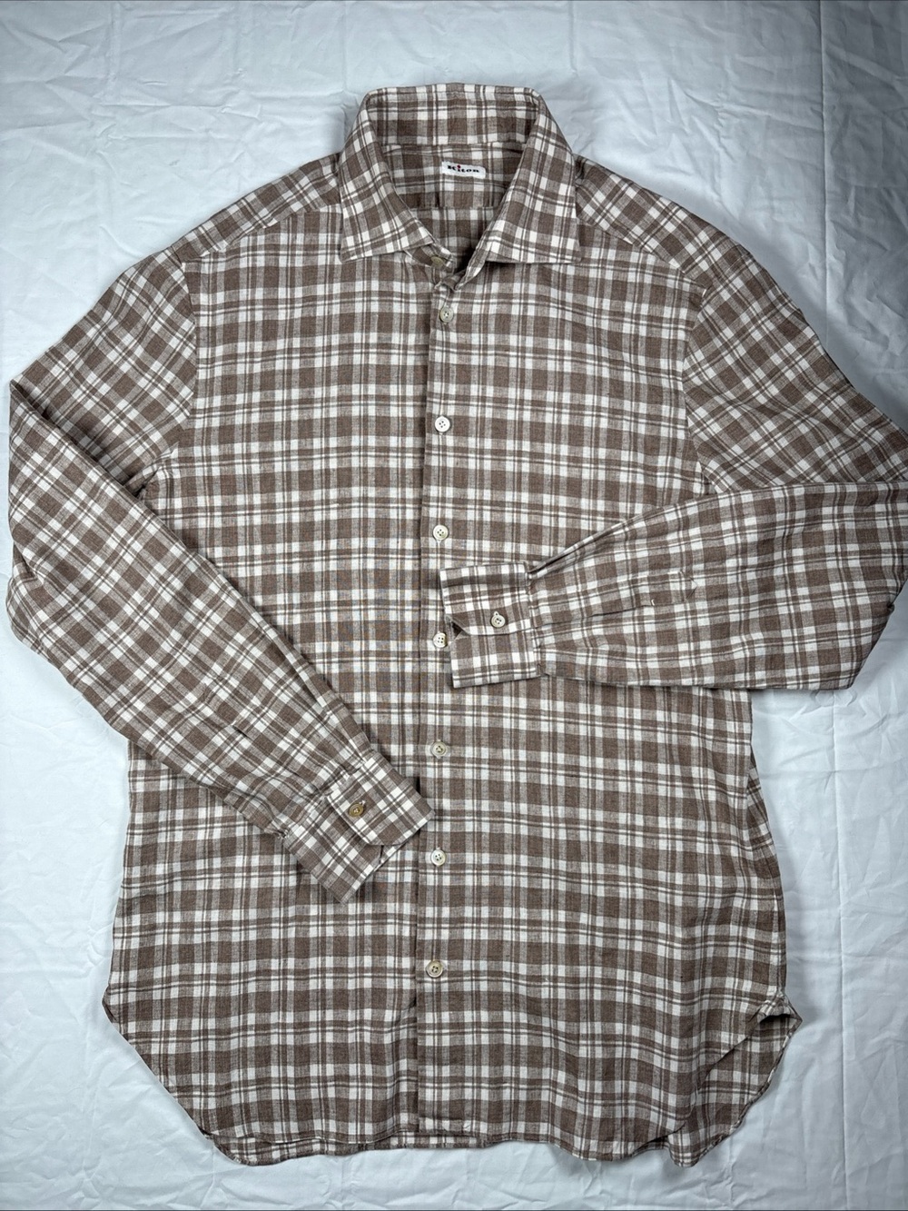 KITON Men's Brown Plaid Button-Down Shirt